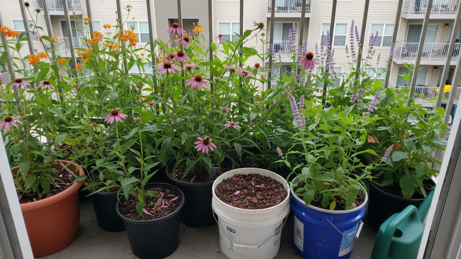 balcony container garden native wildflowers pollinators